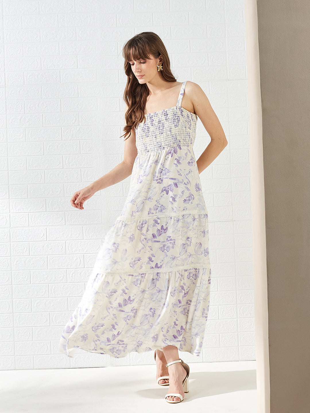 Latin Quarters Women's White Sleeveless Square Neck Printed Casual Maxi Dress