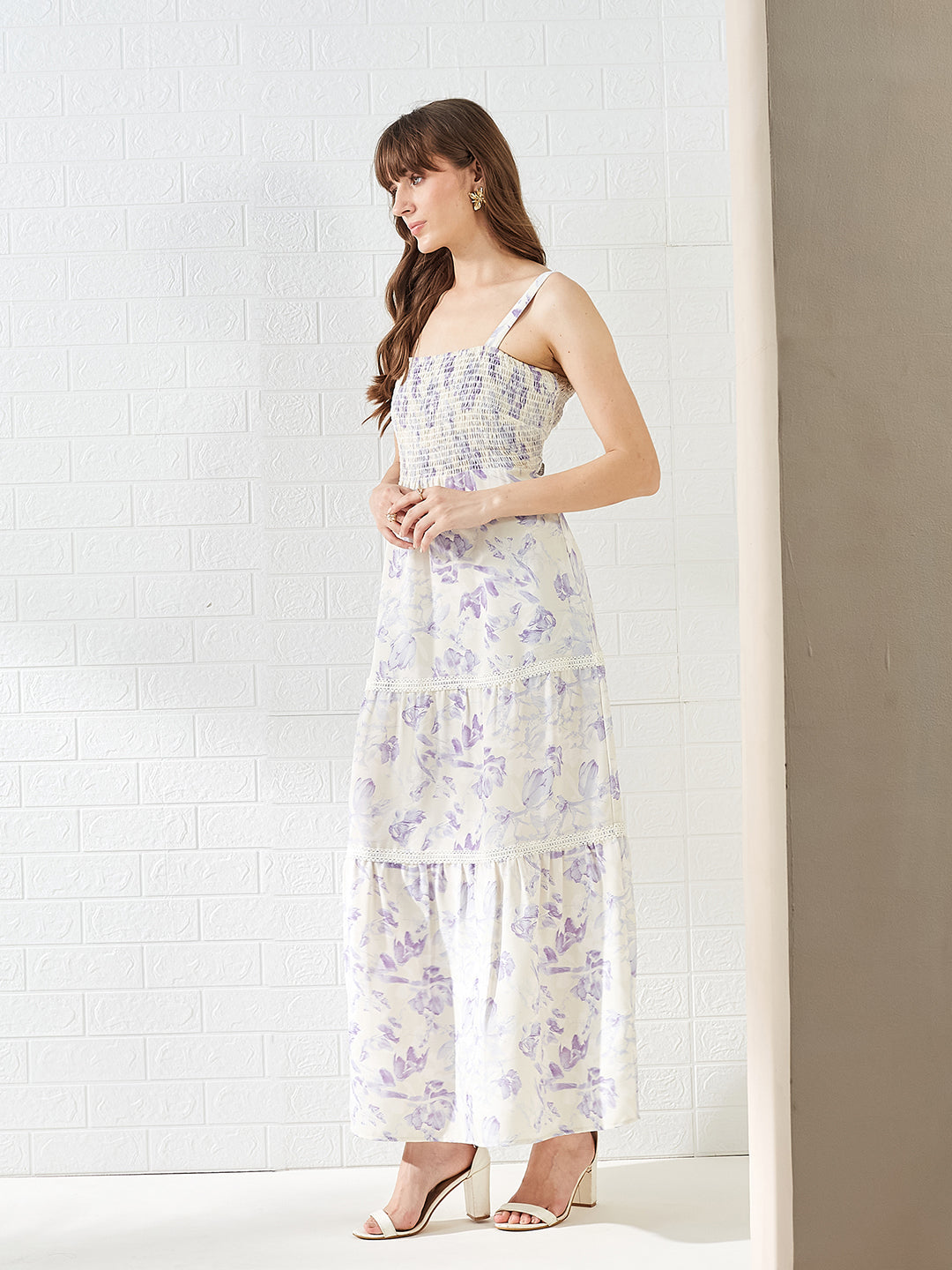 Latin Quarters Women's White Sleeveless Square Neck Printed Casual Maxi Dress