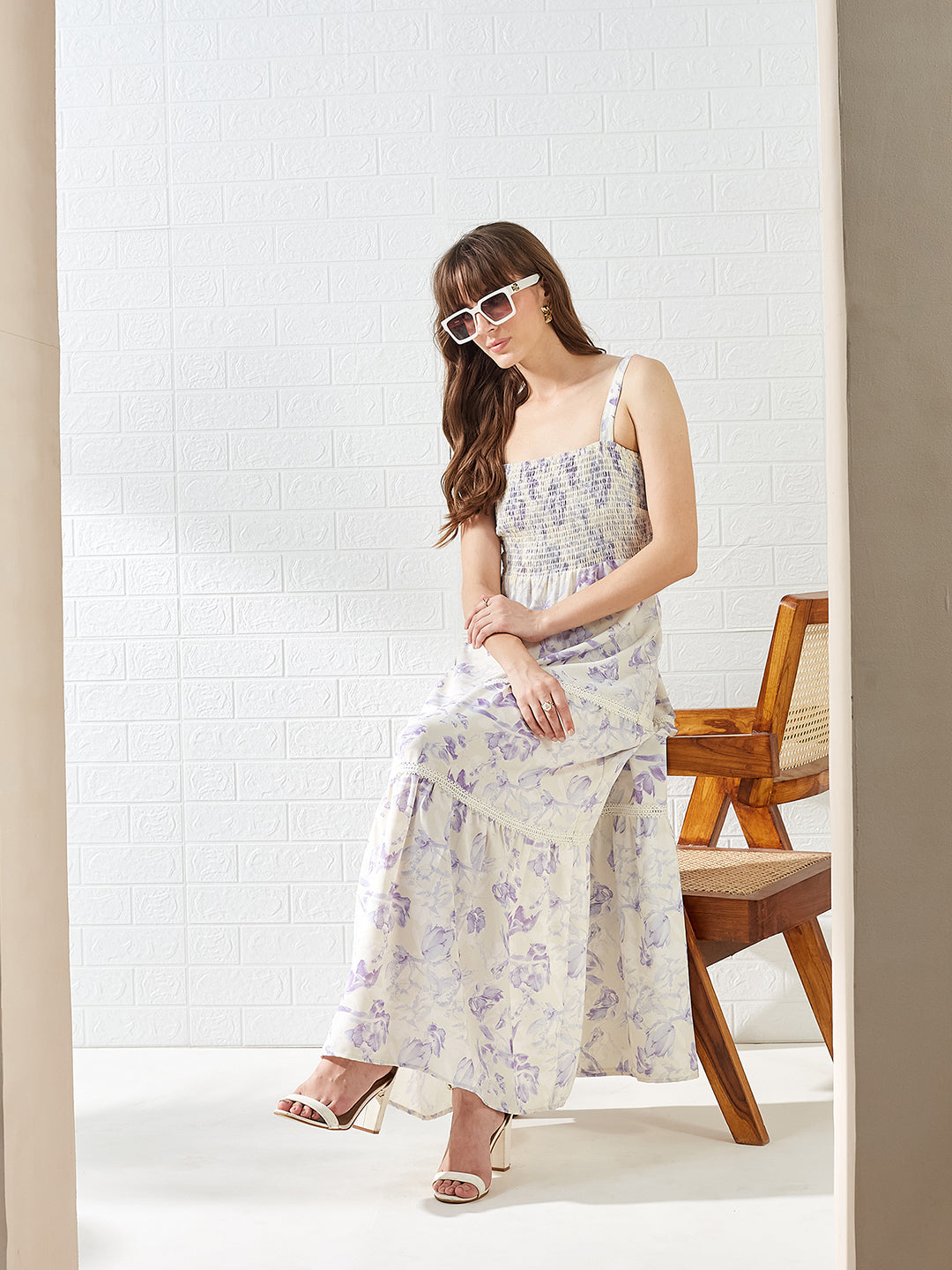 Latin Quarters Women's White Sleeveless Square Neck Printed Casual Maxi Dress