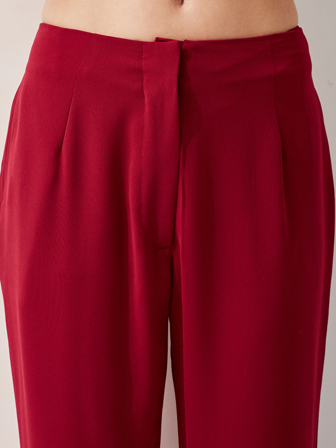 Latin Quarters Women Solid Red Full Sleeves V-neck High Rise Casual Co-ord Set