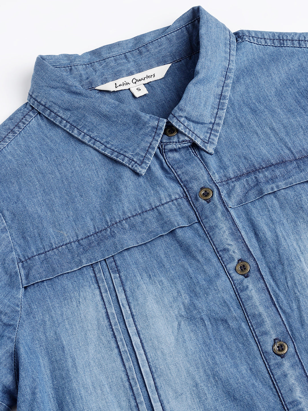 Blue Solid Half Sleeve Party Denim Dress