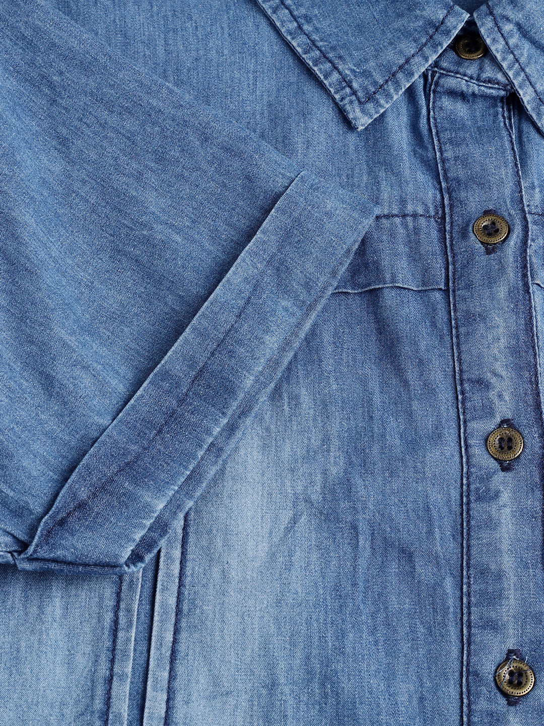 Blue Solid Half Sleeve Party Denim Dress