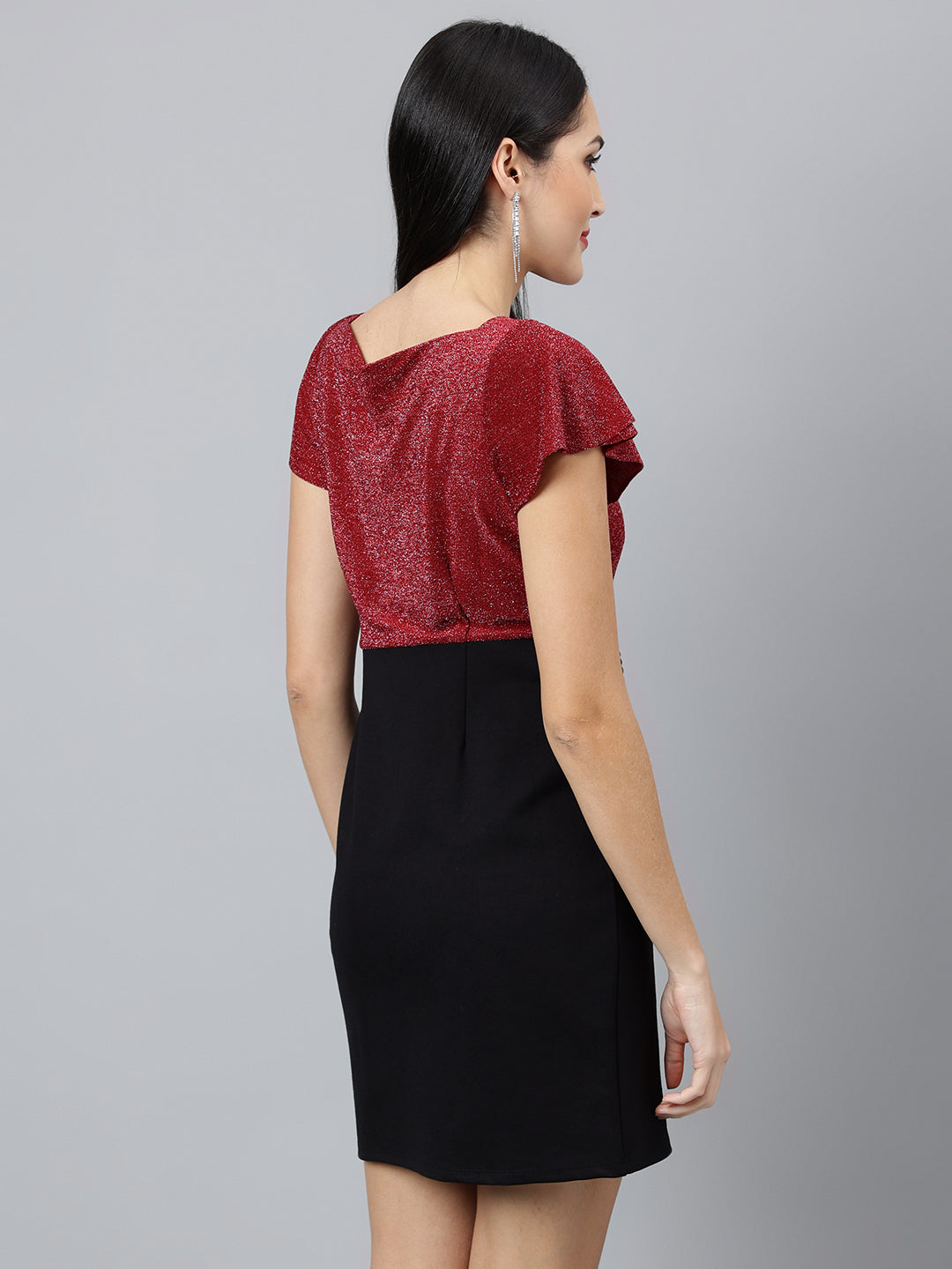 Red Solid Half Sleeve Party Dress