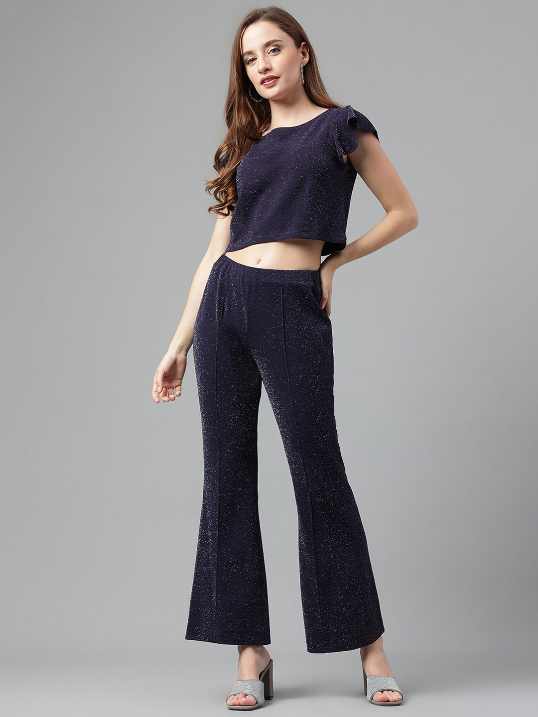 Blue Navy Cap Sleeve Solid Dress