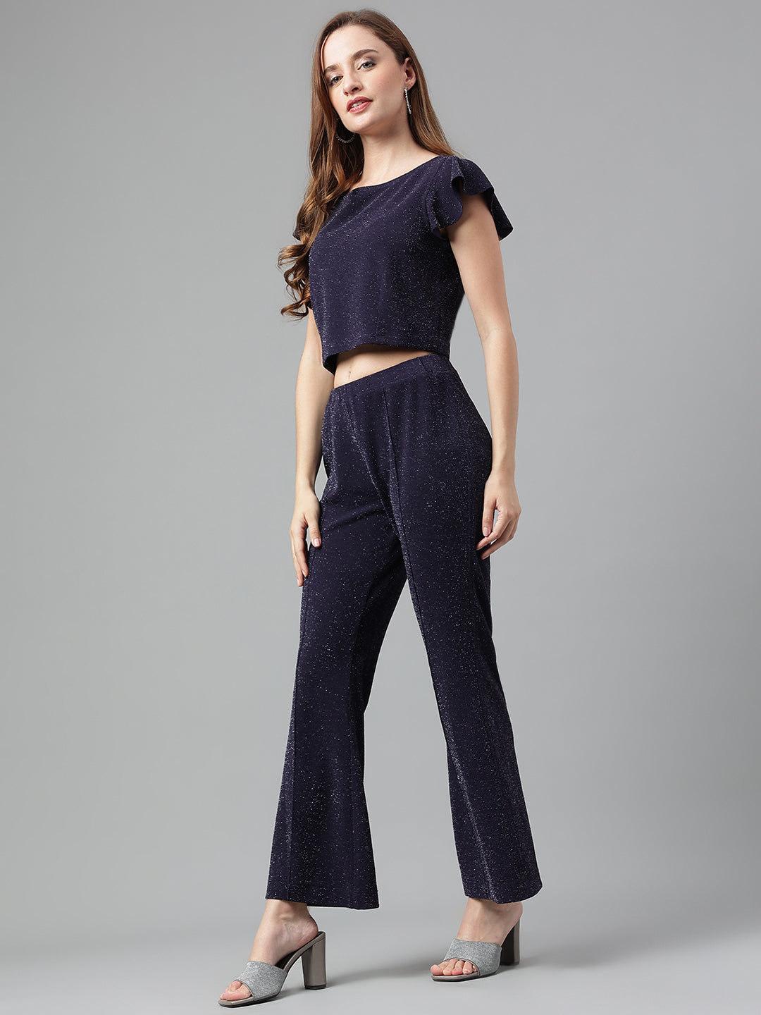 Blue Navy Cap Sleeve Solid Dress