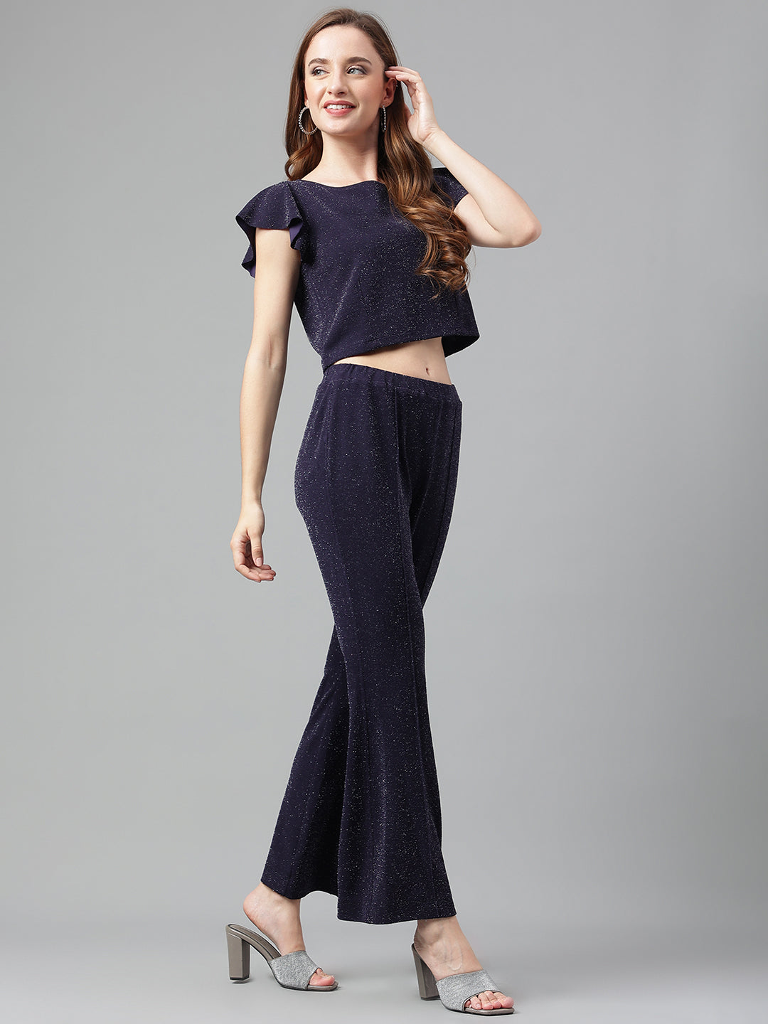 Blue Navy Cap Sleeve Solid Dress