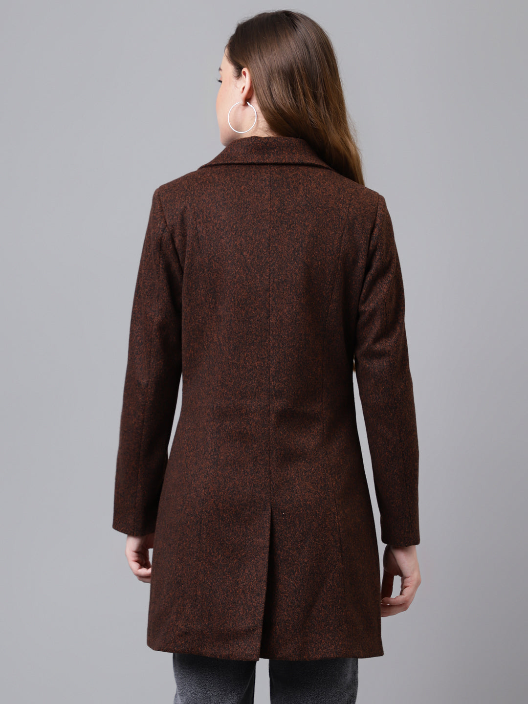 Brown Full Sleeve Solid Normal Over Coat Jacket