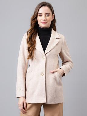 Brown Full Sleeve Solid Over Coat Jacket For Women