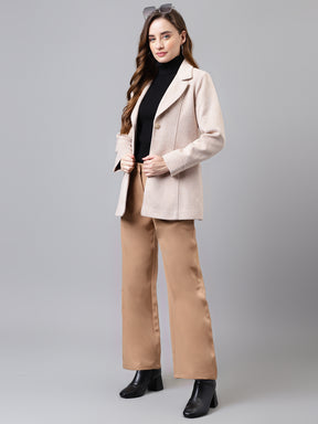 Brown Full Sleeve Solid Over Coat Jacket For Women