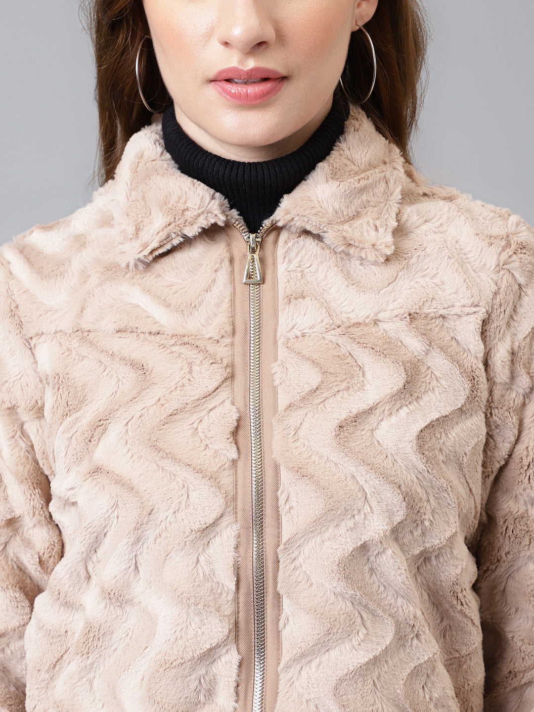 Latin Quarters Women Beige Collar Neck Full Sleeve Solid Jacket