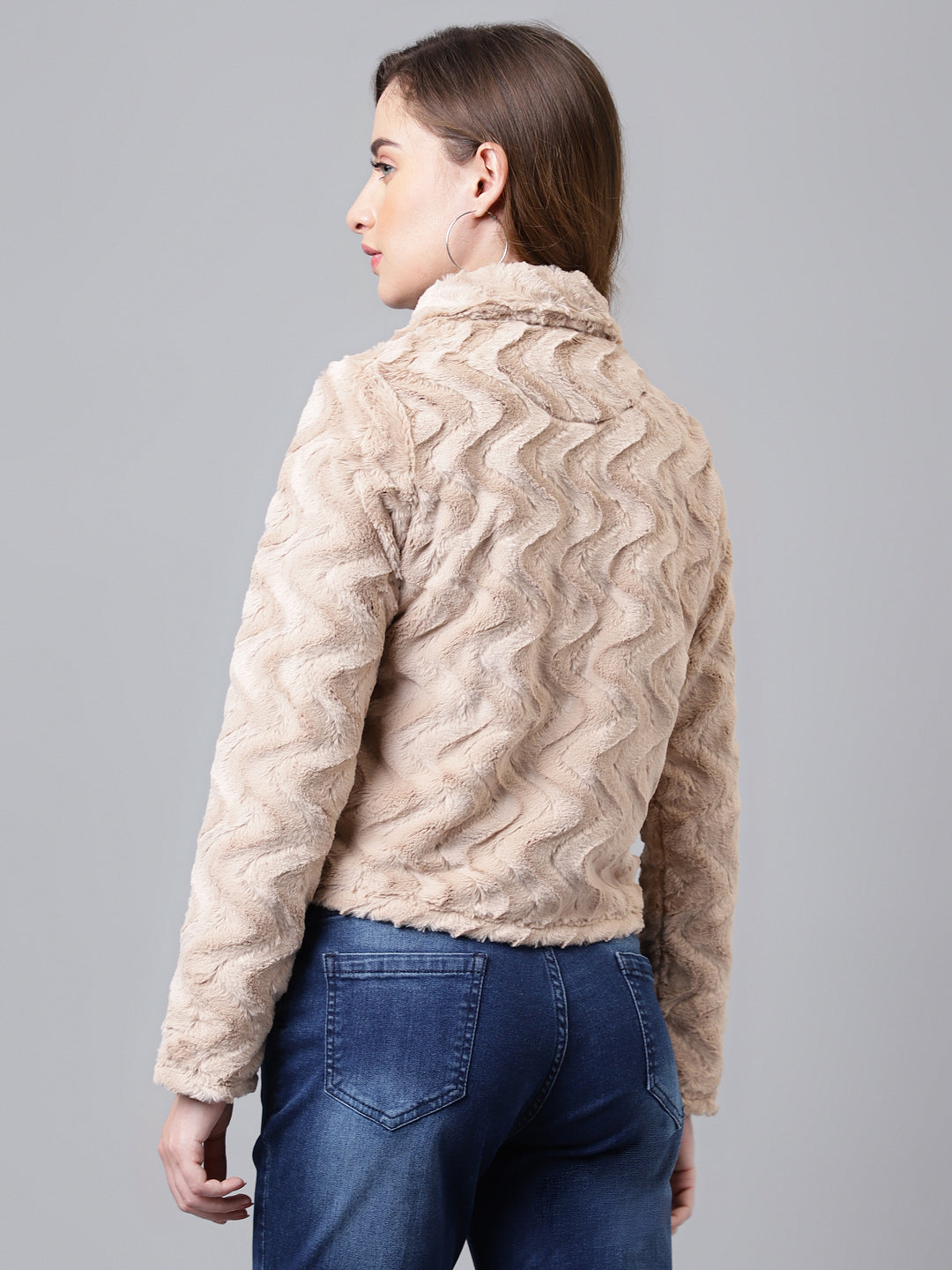 Latin Quarters Women Beige Collar Neck Full Sleeve Solid Jacket