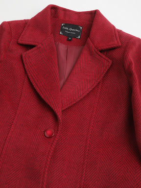 Red Full Sleeve Collar Neck Solid Women Over Coat Jacket