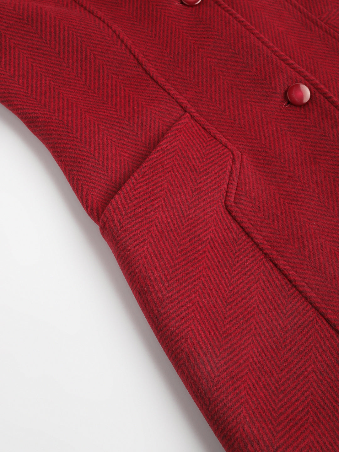 Red Full Sleeve Collar Neck Solid Women Over Coat Jacket