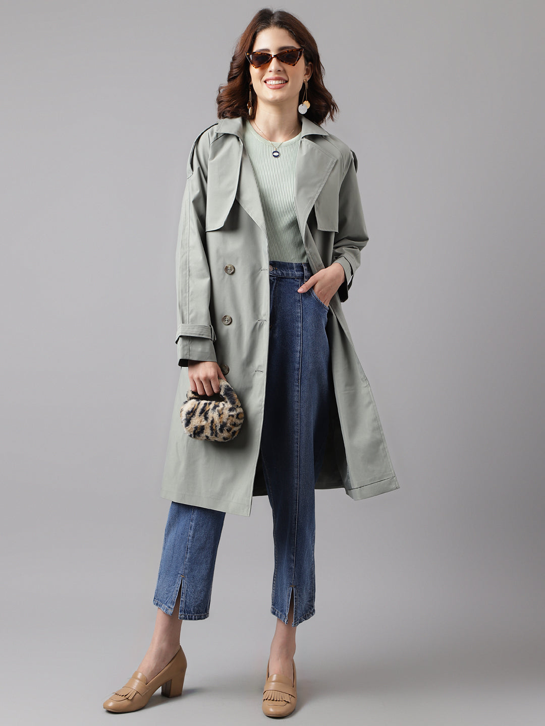 Green Full Sleeve Classic Fit 100% Polyester Jacket With Button