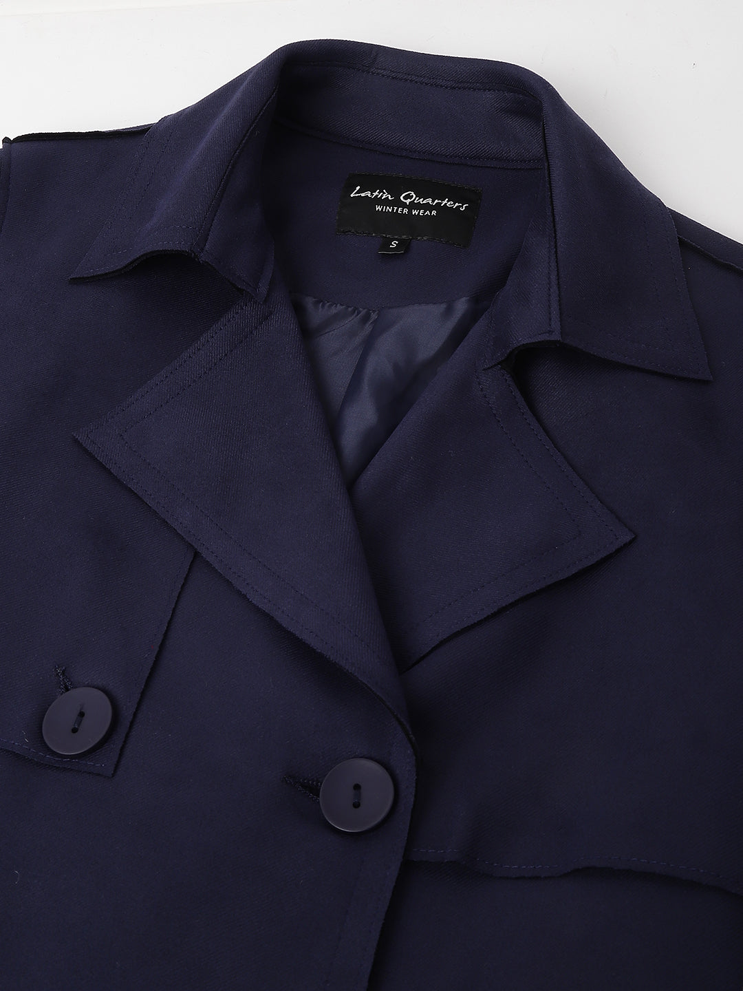 Blue Navy Full Sleeve Classic Fit Polyester Stretch Trench Coat