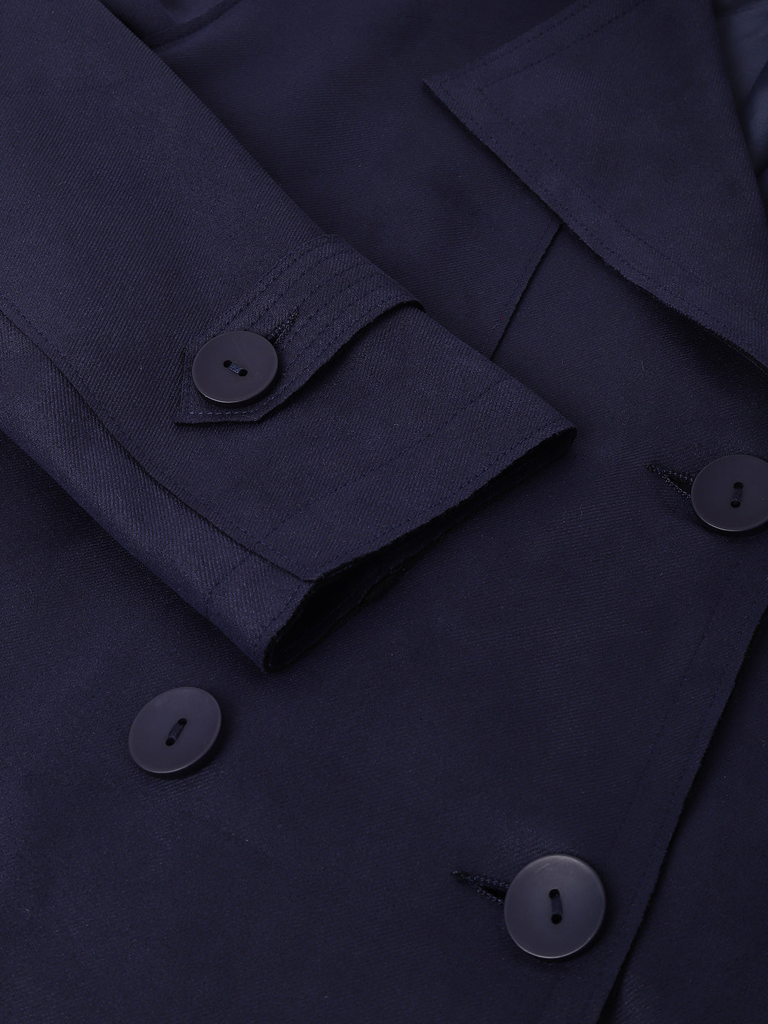 Blue Navy Full Sleeve Classic Fit Polyester Stretch Trench Coat