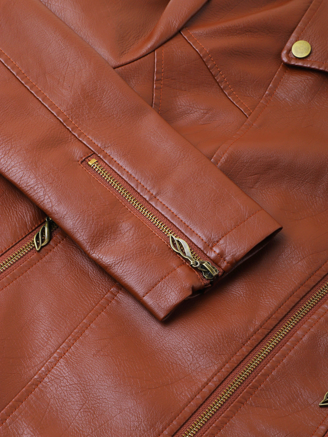 Brown Full Sleeve Classic Fit 100% Pu Jacket With Zip
