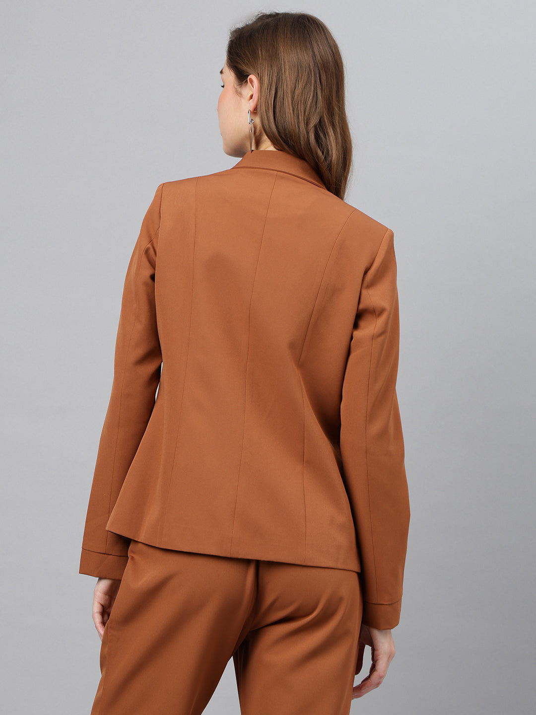 Brown Spread Collar Long Sleeves Solid Jacket For Casual Wear