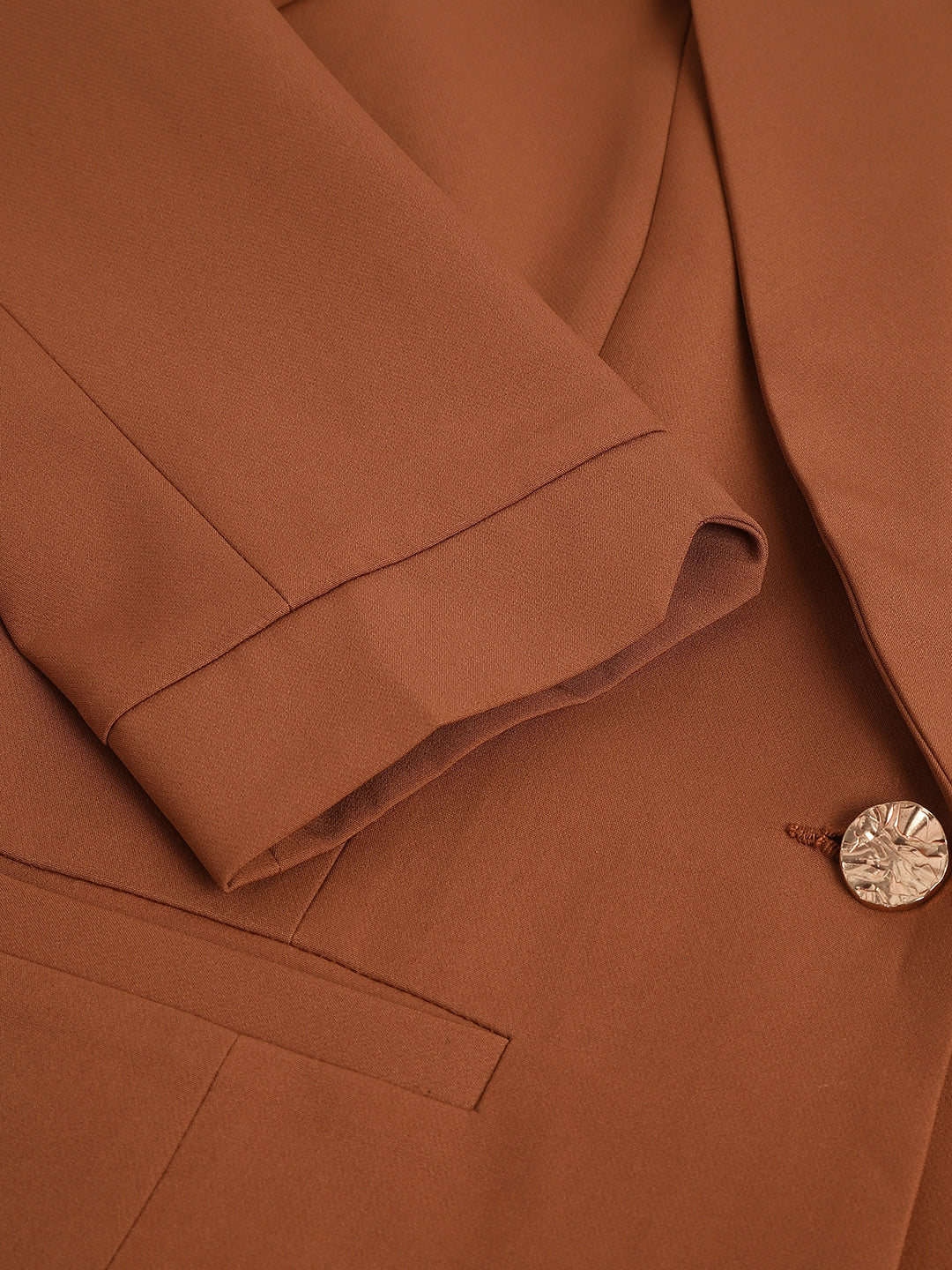 Brown Spread Collar Long Sleeves Solid Jacket For Casual Wear