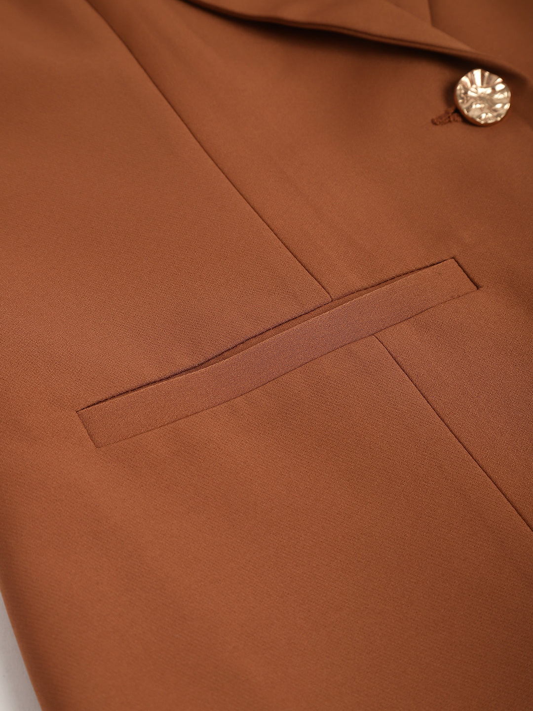 Brown Spread Collar Long Sleeves Solid Jacket For Casual Wear