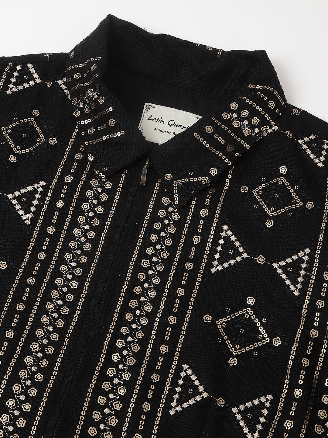 Elegant Black Full Sleeve Mandarin Embellished Party Jacket For Glamorous Nights