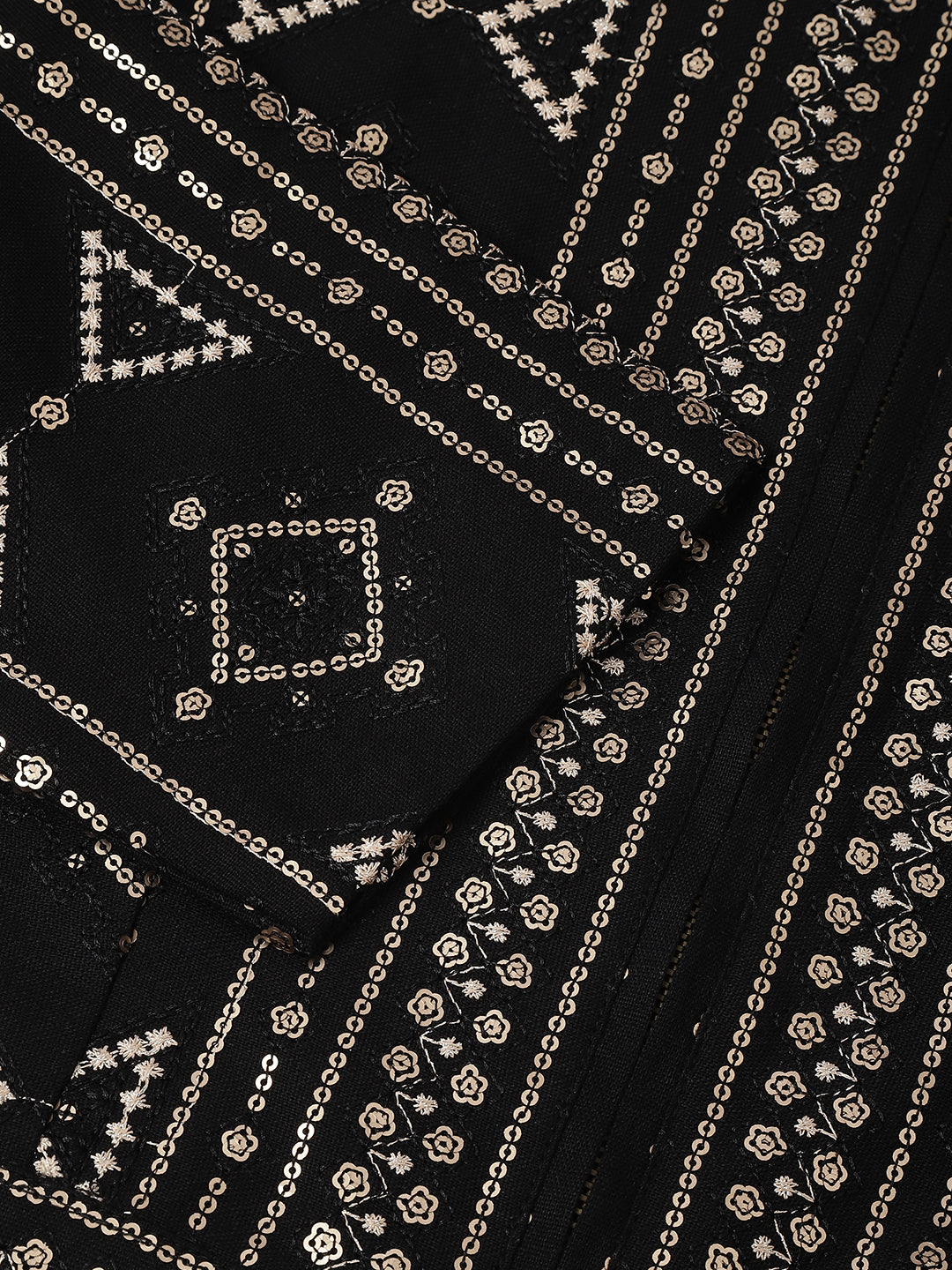 Elegant Black Full Sleeve Mandarin Embellished Party Jacket For Glamorous Nights