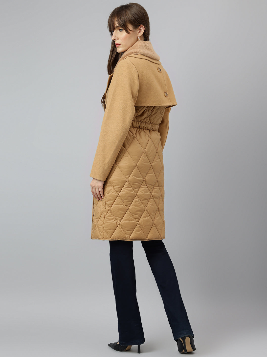 Beige Full Sleeve Collar Solid Casual Coat