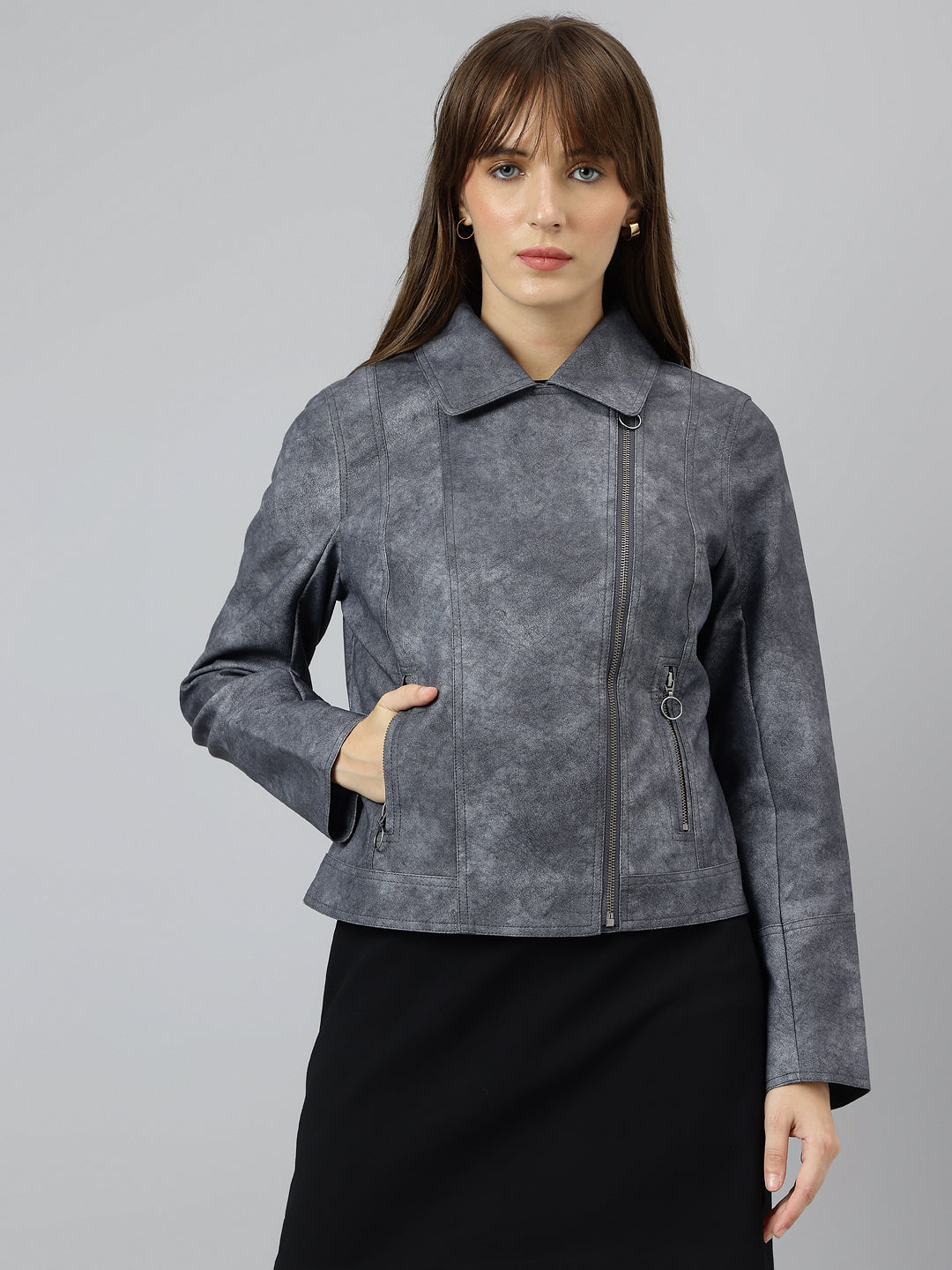 Classic Blue Full Sleeve Collar Solid Casual Jacket For Timeless Style