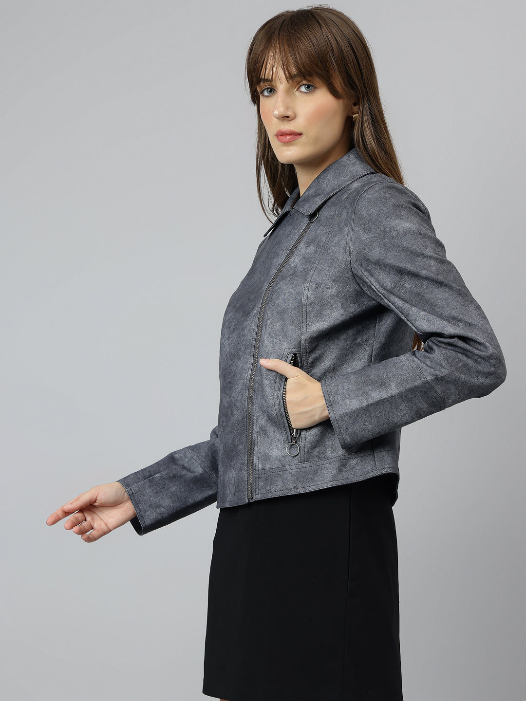 Classic Blue Full Sleeve Collar Solid Casual Jacket For Timeless Style