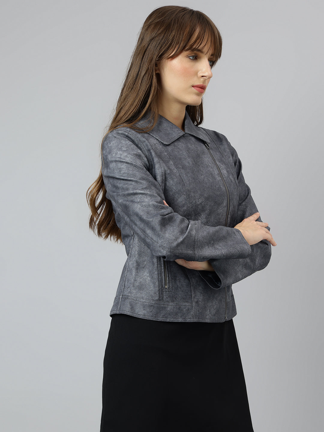 Classic Blue Full Sleeve Collar Solid Casual Jacket For Timeless Style