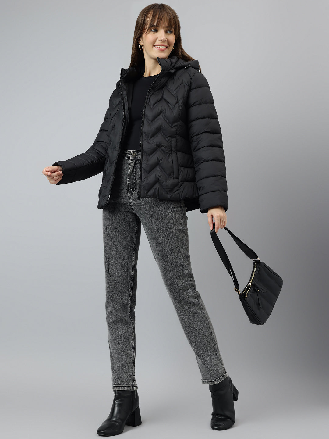 Stylish Black Full Sleeve Hooded Solid Casual Jacket For Ultimate Comfort