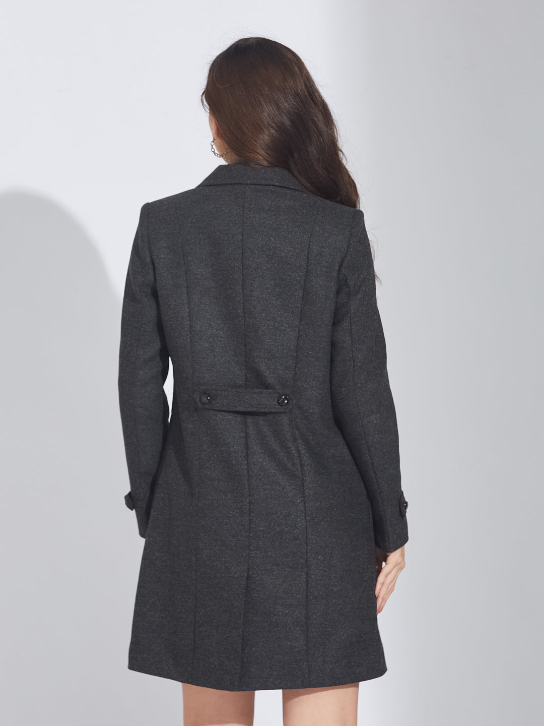Latin Quarters Women's Grey Wool Blend Lapel Over Coat with Two Pockets