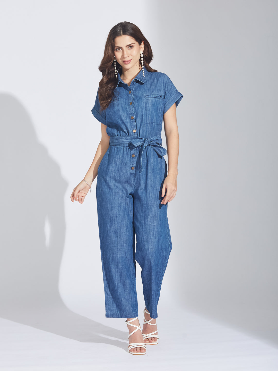 Latin Quarters Women's Blue Denim Jumpsuit