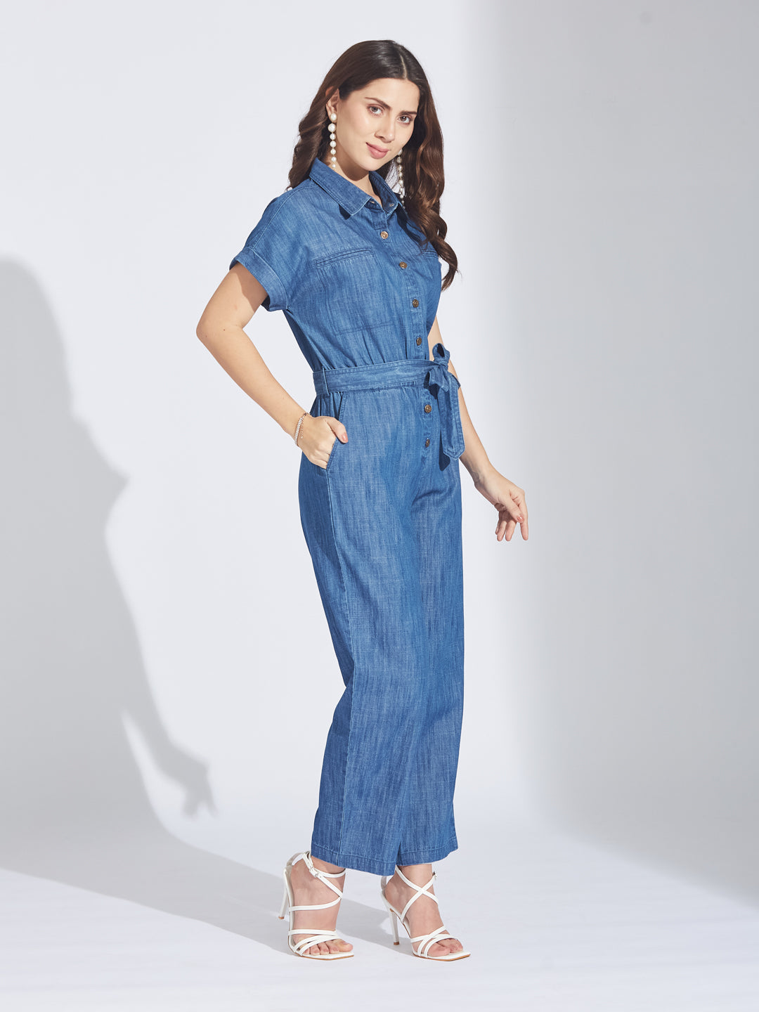 Latin Quarters Women's Blue Denim Jumpsuit