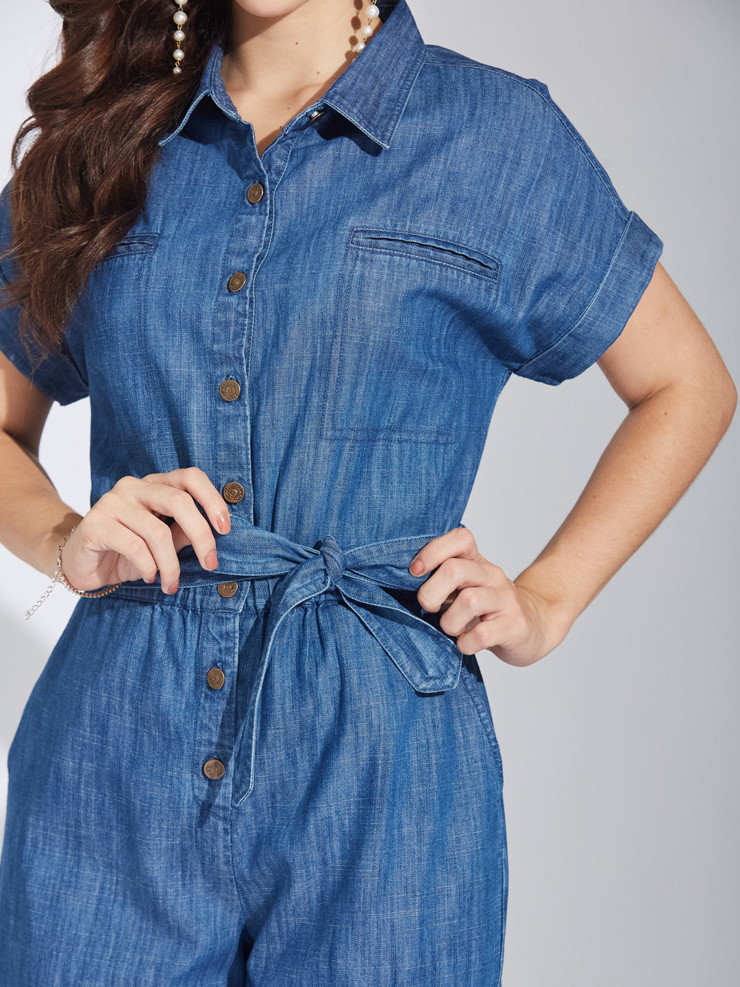 Latin Quarters Women's Blue Denim Jumpsuit