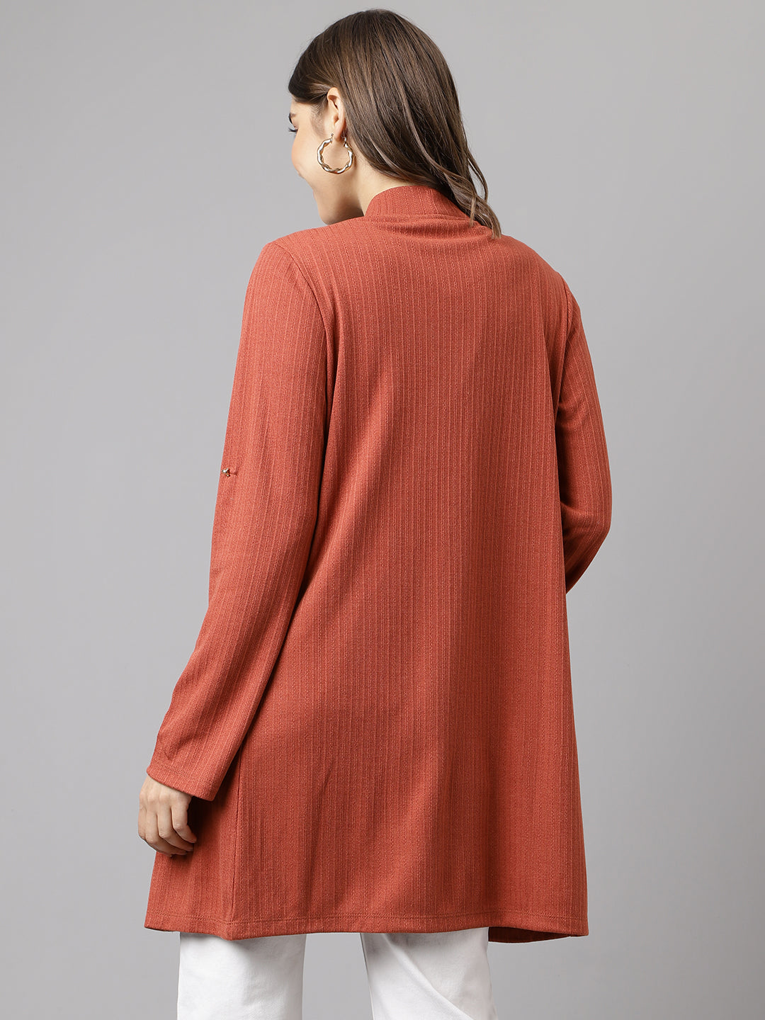 Rust Full Sleeve Solid Rayon Shrug