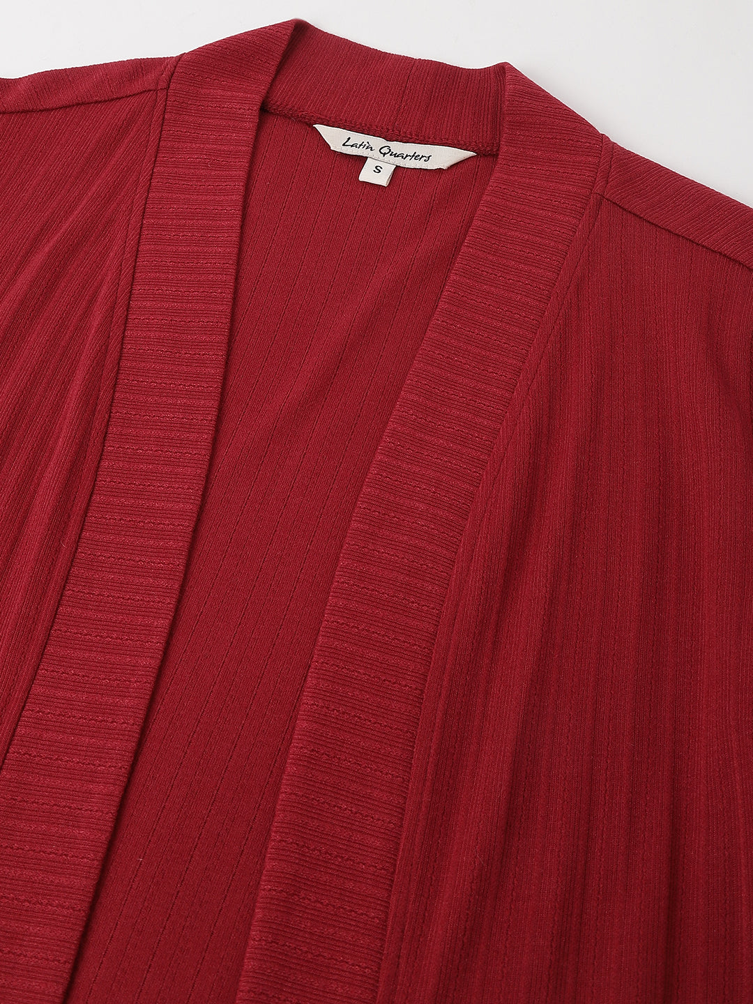 Maroon Full Sleeve Solid Long Shrug