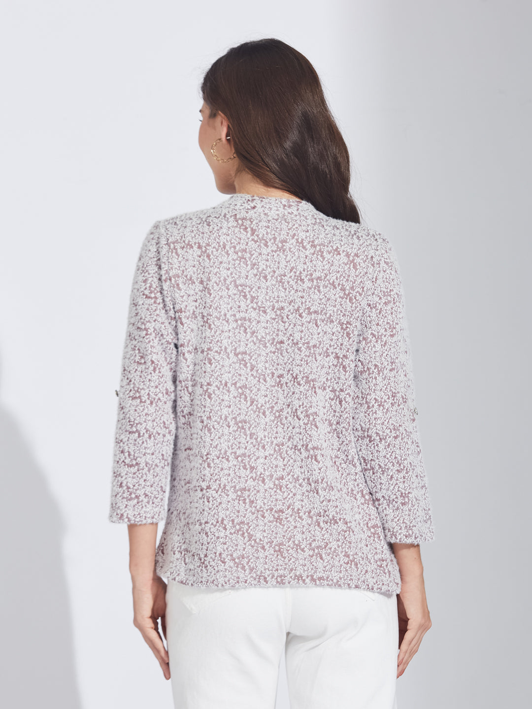 Latin Quarters Women's Maroon Jacquard Knit Hairy Shrug Cardigan