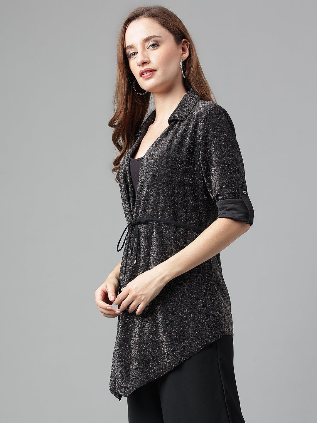Black 3/4 Sleeve Solid Shrug
