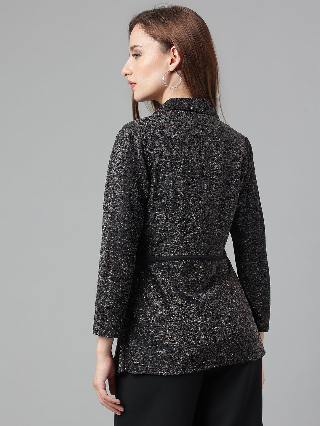 Black 3/4 Sleeve Solid Shrug
