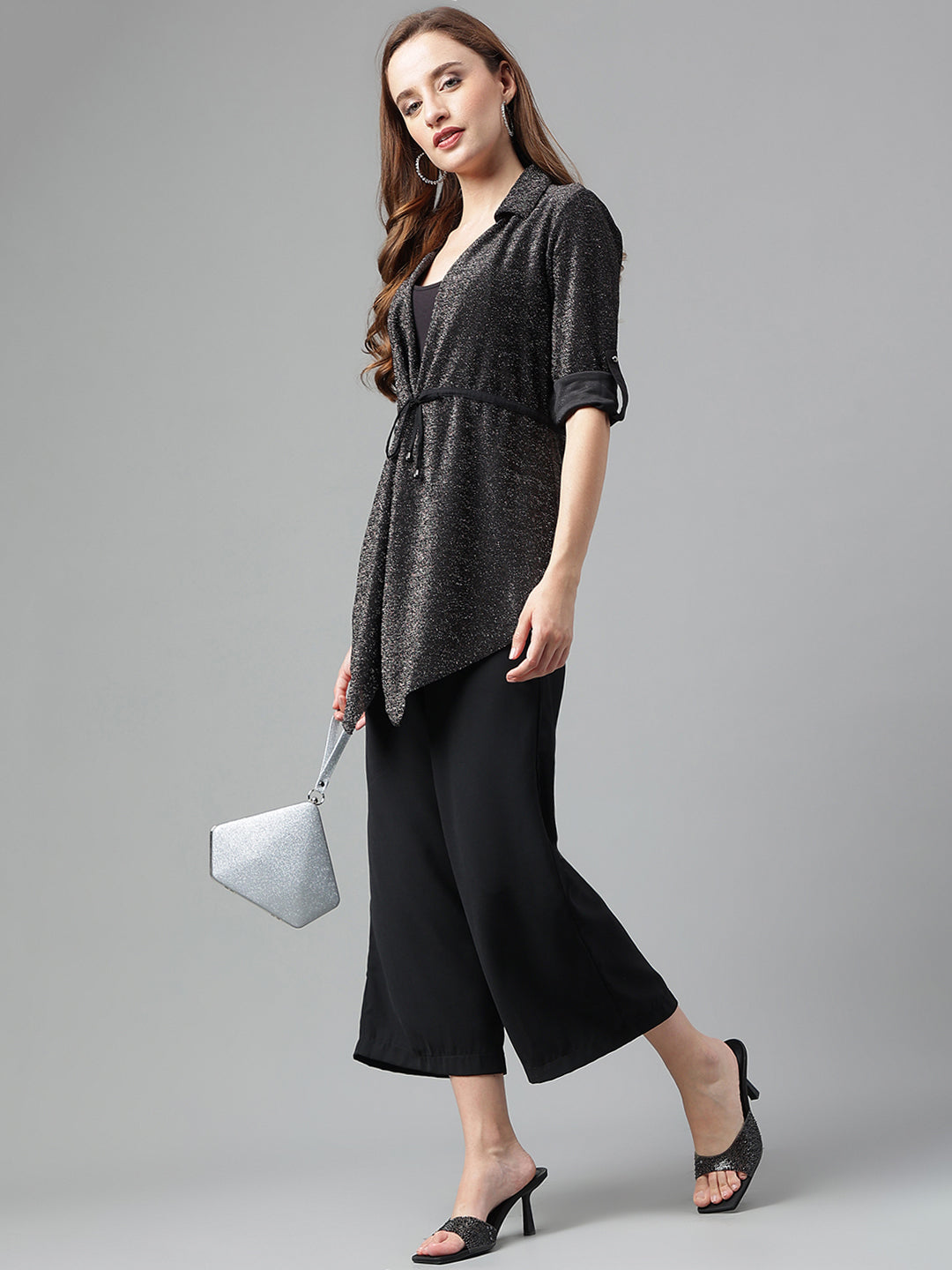 Black 3/4 Sleeve Solid Shrug