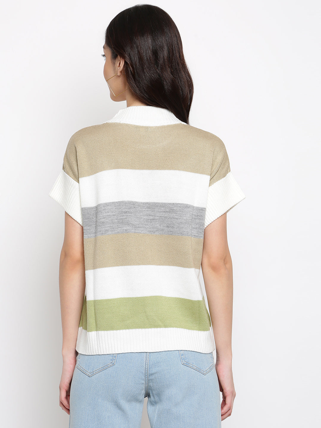 Green Round Neck Half Sleeve Pullover Sweater For Casual