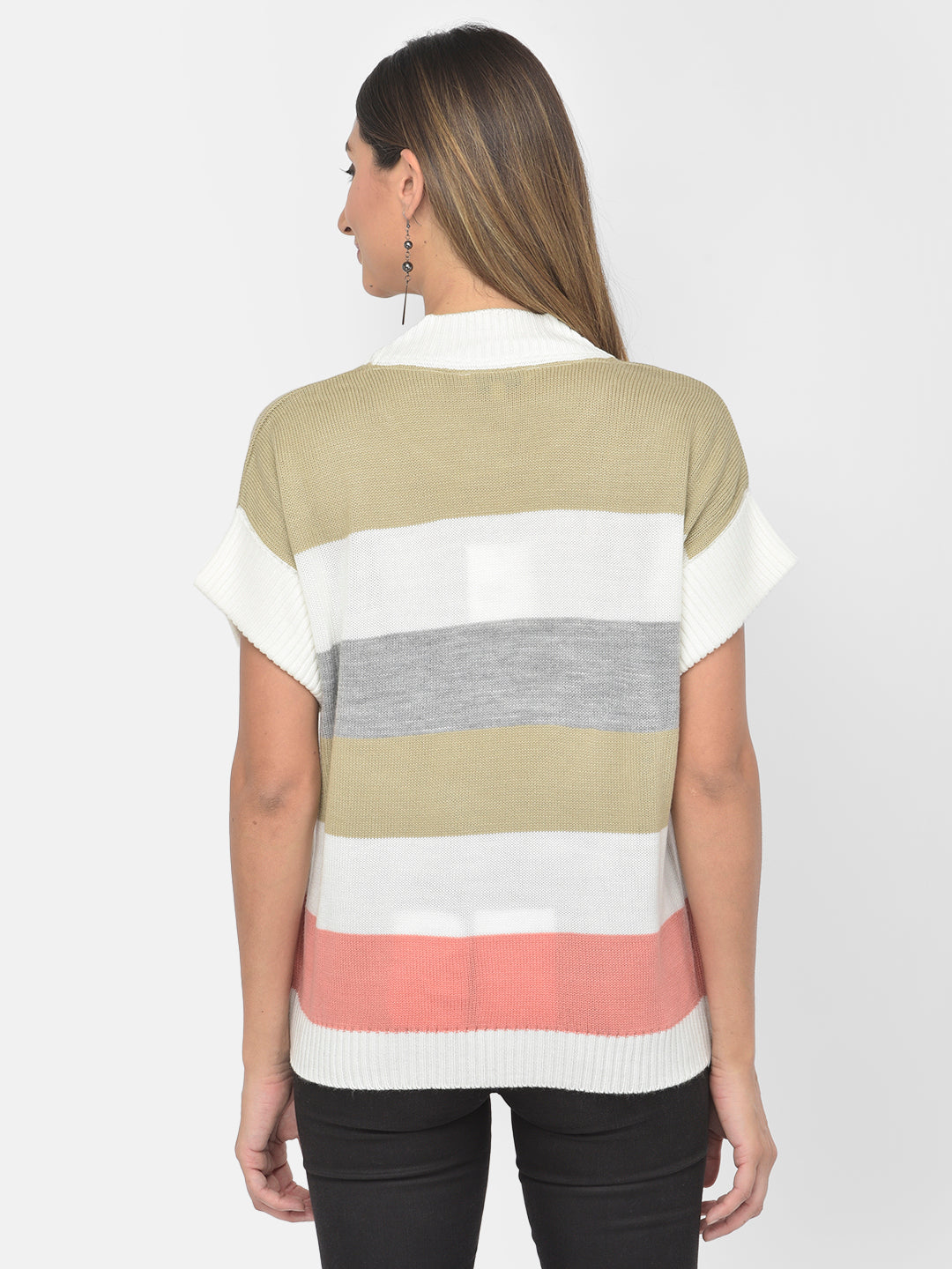 Pink Round Neck Half Sleeve Pullover Sweater For Casual
