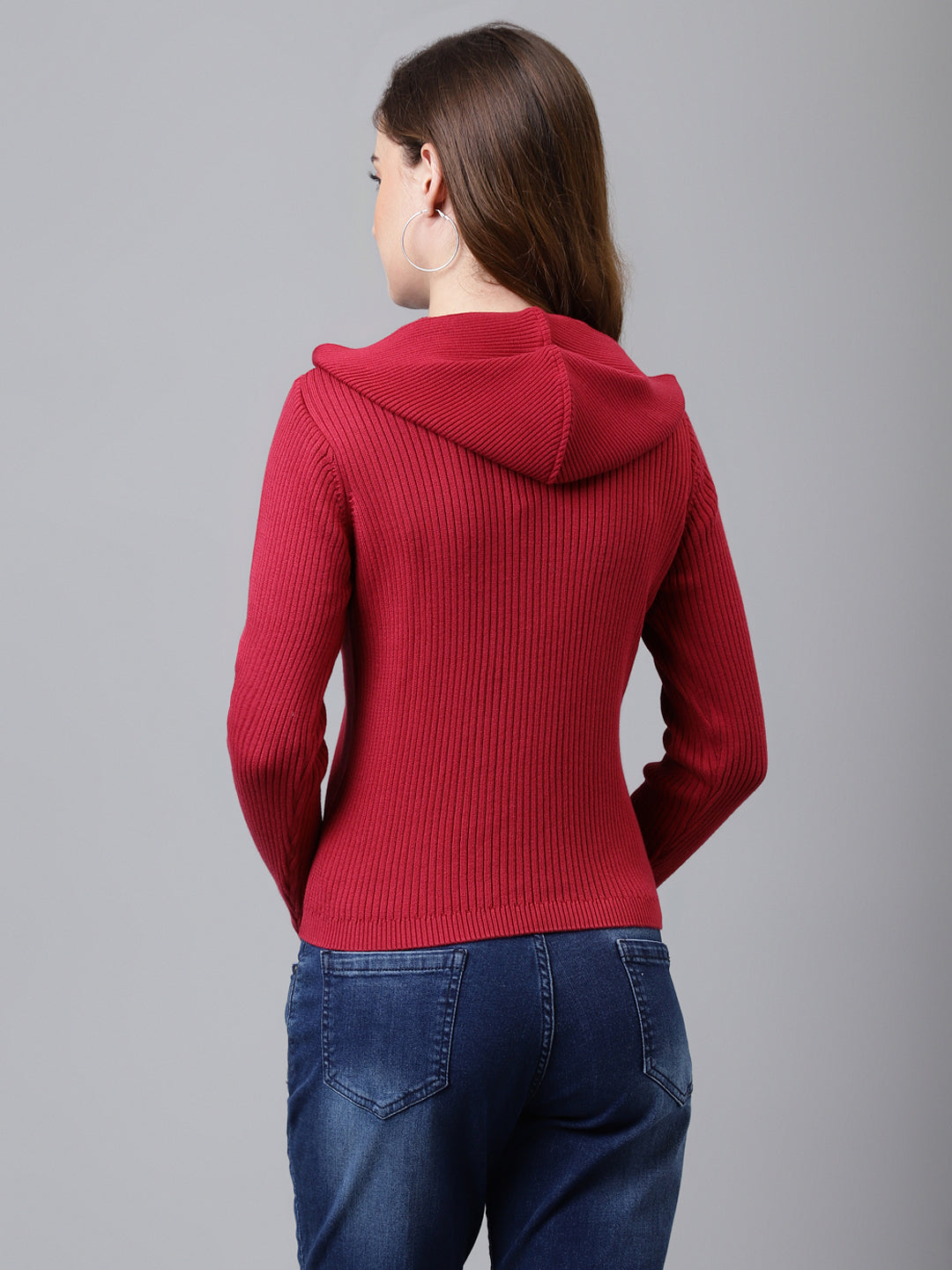 Rose Full Sleeve Solid Women Hoodie Sweater Top For Casual