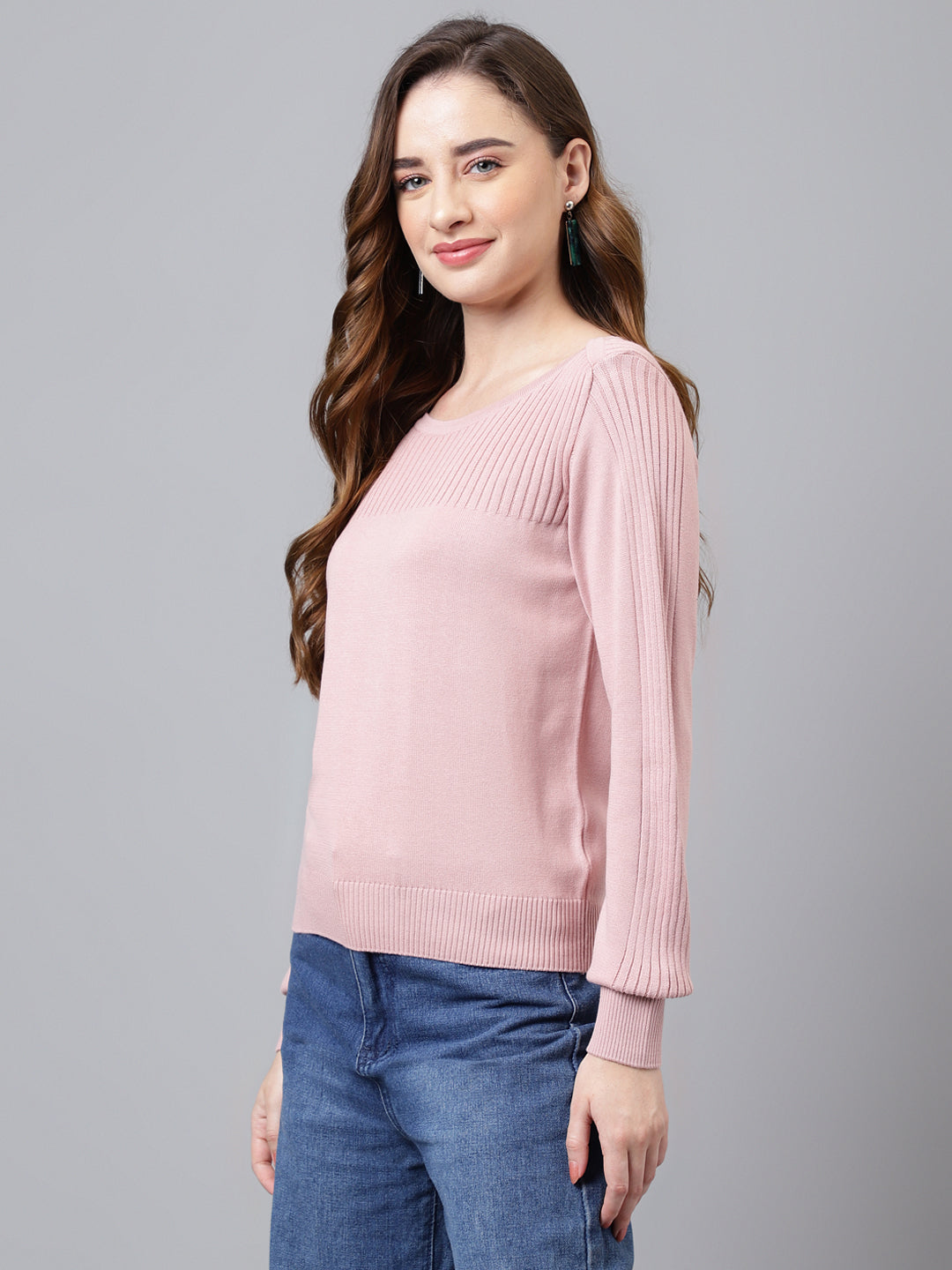 Full Sleeve Pink Pullover Sweater Regular Fit Winter Sweater For Girls