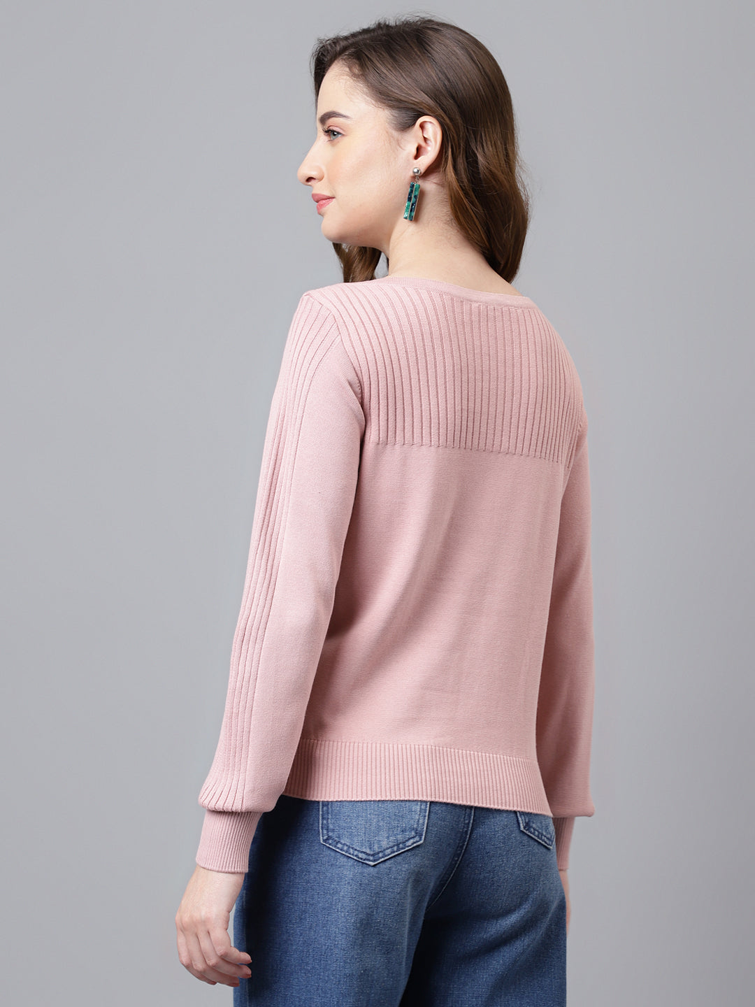 Full Sleeve Pink Pullover Sweater Regular Fit Winter Sweater For Girls