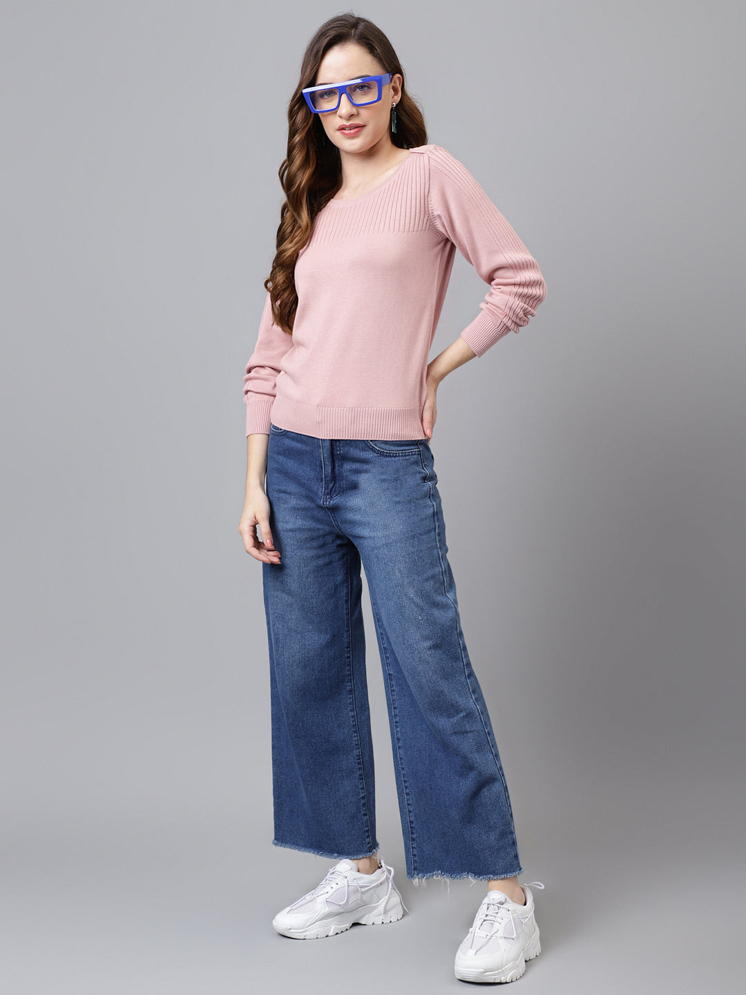 Full Sleeve Pink Pullover Sweater Regular Fit Winter Sweater For Girls