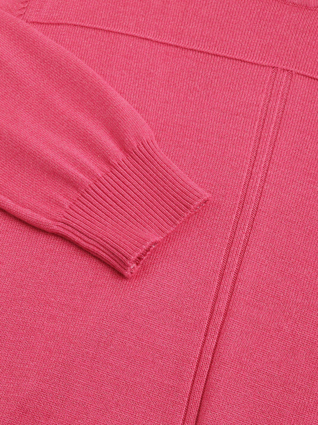 Fuchsia Full Sleeve Solid Women Pullover Sweater Top For Casual