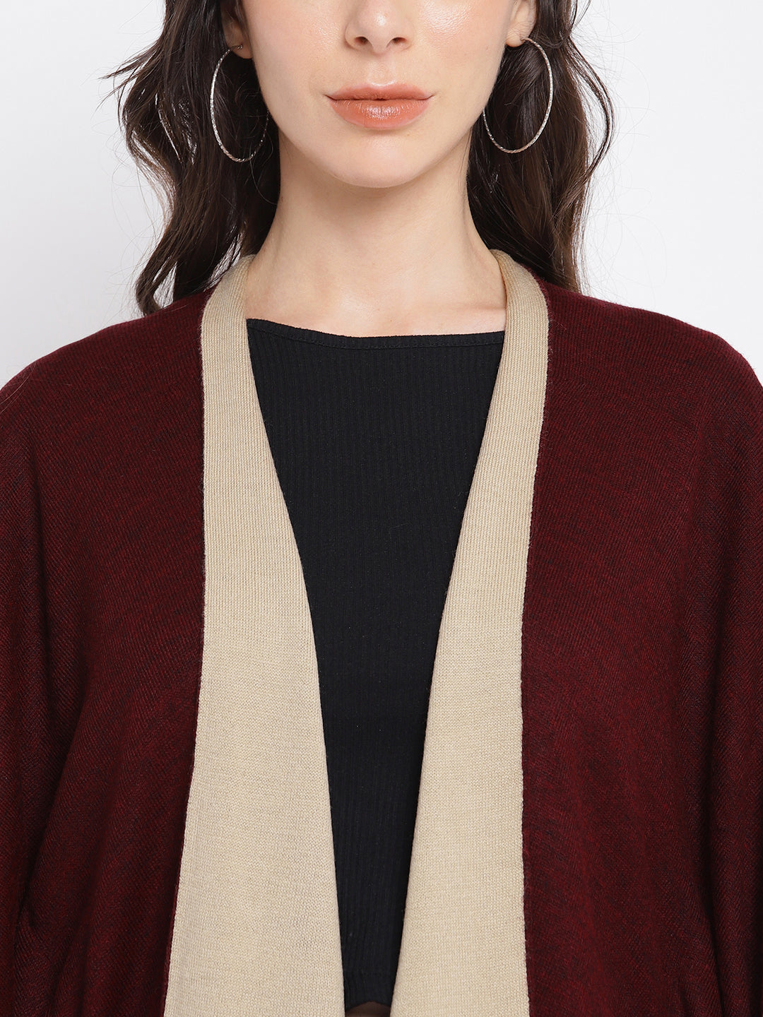 Women Maroon 3/4 Sleeve Casual Shrug