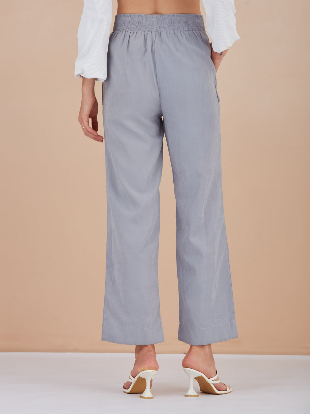 Latin Quarters Women Blue Solid High-Rise Wide Leg Trousers for Formal Occasion